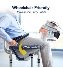Drop Arm Bedside Commode Toilet with Padded Seat and Backrest, 6.3QT Bucket Read