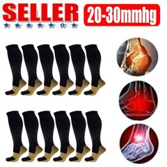 6 Pairs Copper Compression Socks 20-30mmHg Graduated Support Mens Womens S-XXL