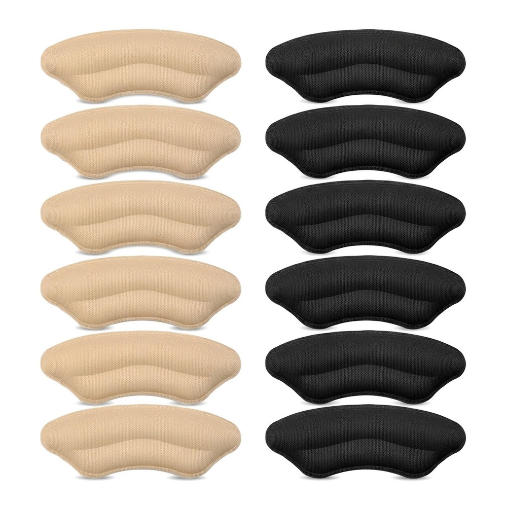 SUXEOTS Heel Pads for Shoes Too Big or Rubbing 6-pairs, Black and Beige
