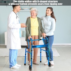 Ironmax Heavy-Duty Folding Wheeled Stand-Assist Walker Aluminum Alloy Blue