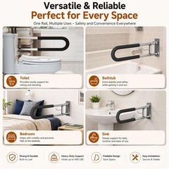 Botabay Foldable Toilet Grab Bar Paper Holder 24 Wall Mounted Bathroom Handicap