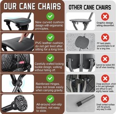 Holds 400 lbs Folding Cane w/ Seat | Durable Stable Walking | 19.69” Seat Height
