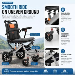 Transport Wheelchair for Seniors,Portable Lightweight Folding Chair w/ 16″ Seat