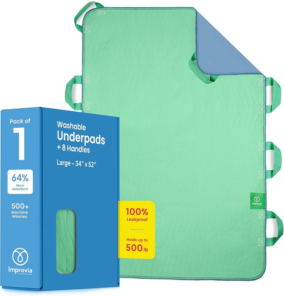 Improvia Positioning Bed Pad LARGE 34″ x 52″ Green 8 Reinforced Handles Washable
