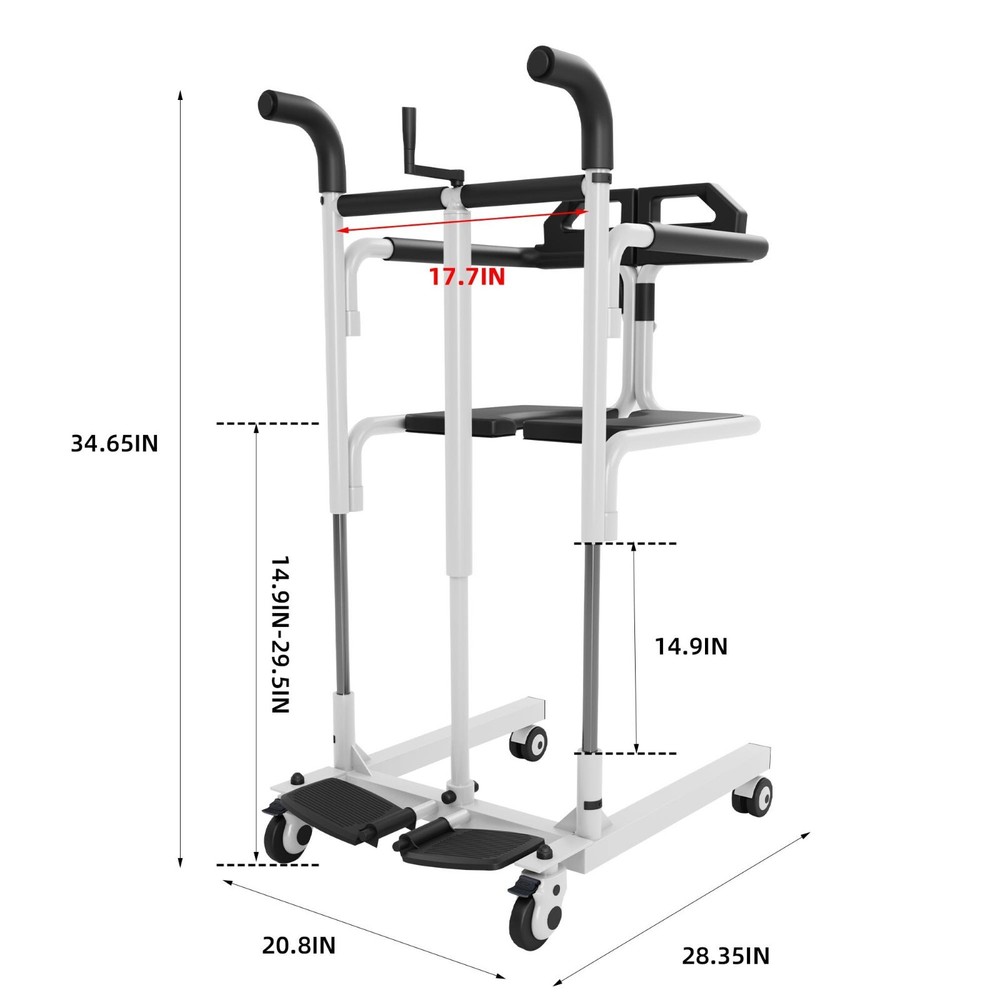 Patient Lift Transfer Chair Bathroom Wheelchair w/ 180° Split Seat and Commode
