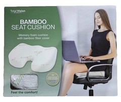 Total Vision Bamboo Fiber Memory Foam Seat Cushion White Removable Cover