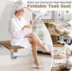 Folding Shower Seat Bench Wall Mounted 24″ with Stainless Steel Bracket, 500 LBS