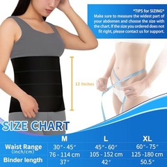 Abdominal Binder Pot urgery for Men and Women, 12″ 45″-60″ (L) Black – 4 Panel
