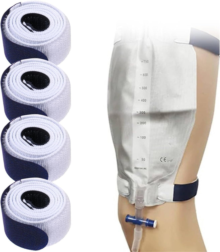 Catheter Leg Bag Straps 26” x 1” NonSlip Adjustable Reusable, 4 pcs, Elastic Set