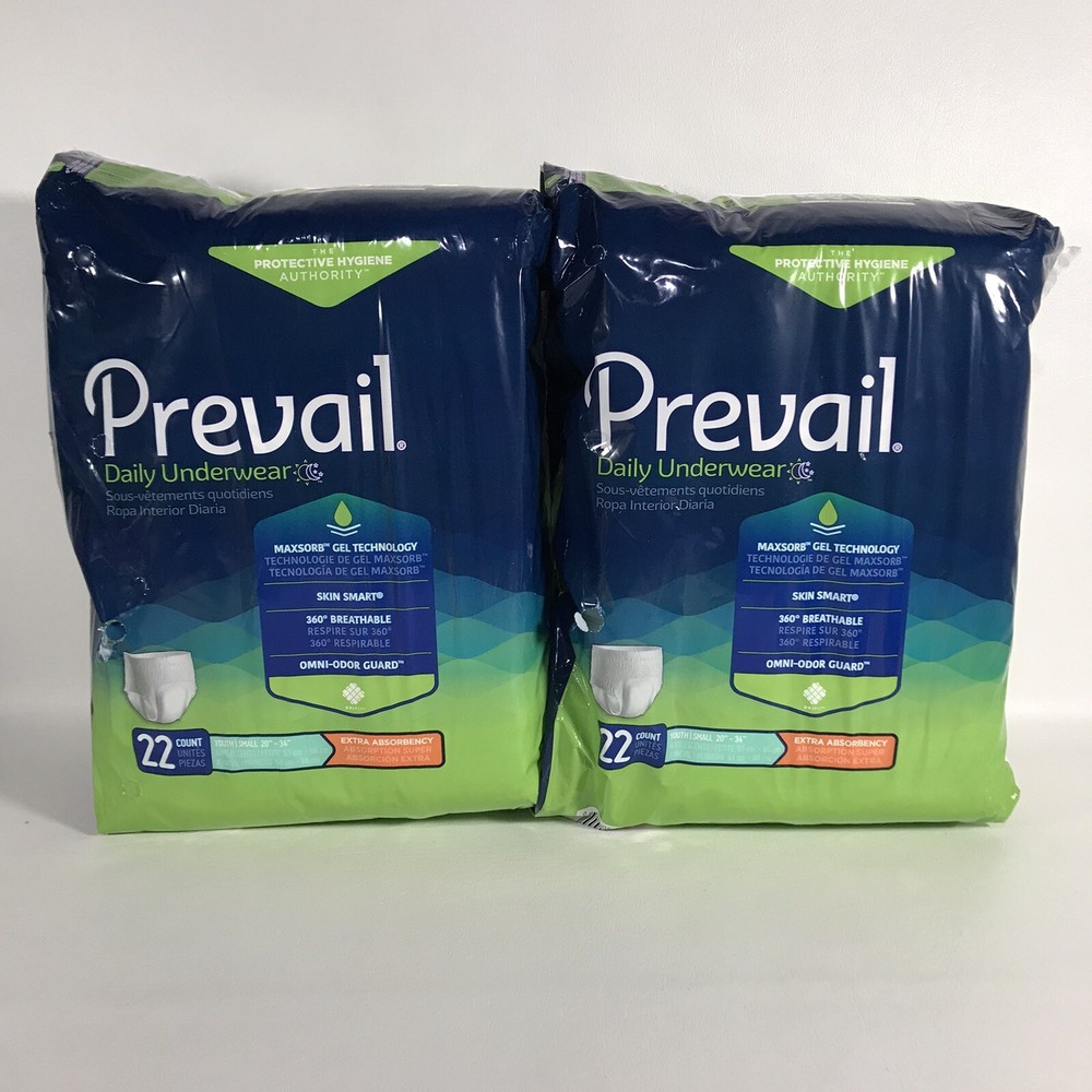 Prevail Daily Disposable Underwear Youth Small 20″-34″- 22 Count 2 Packages NEW