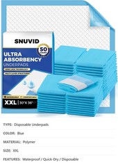 Disposable Underpads, XXL 30″ x 36″, 50 Pack, Quick-Dry, Leakproof, Ultra Thick