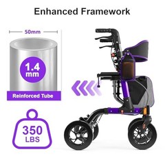 Rollator Walker Purple 350lb 8 Inch Wheels 18 Inch Seat
