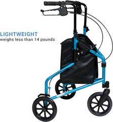 Lumex 609201B 3 Wheel Cruiser Height Adjustable Rollator, Bondi Blue (Open Box)