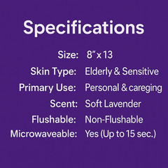 Adult Wipes For Elderly Soft Lavender – 8×13″ 720ct (Too Large,Not-Flushable)