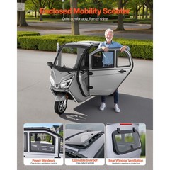 Uimoso 3-Wheel Enclosed Mobility Scooter for Seniors, 650lbs, 3-Passenger