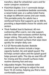 Drop Arm Bedside Commode Toilet with Padded Seat and Backrest, 6.3QT Bucket Read