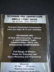 TechWare Pro Compression Ankle/Foot Socks- Size M Unisex; 1 Pair Black/Grey