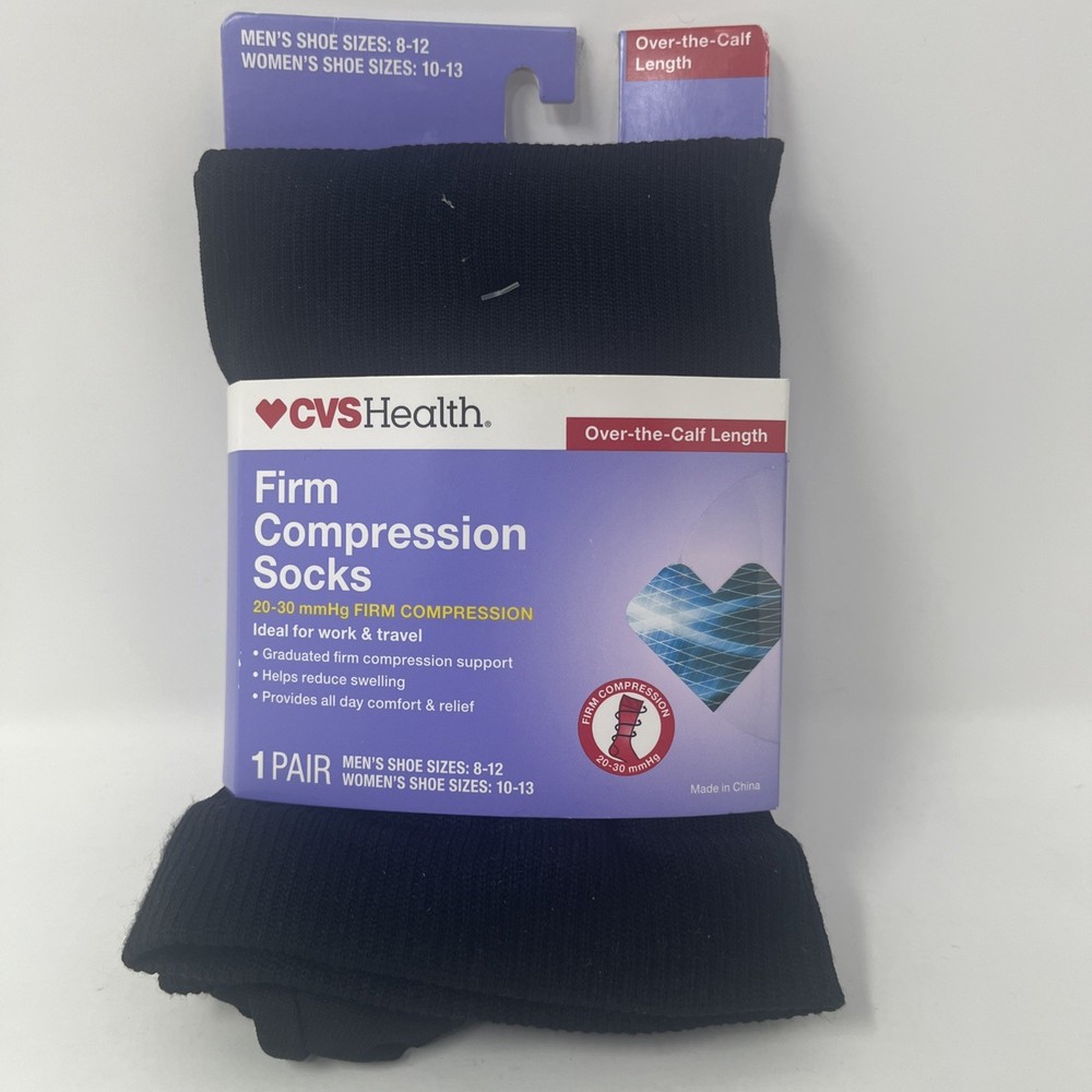 Firm Compression Socks Men’s 8-12 Women’s 10-13 Black 1 Pair