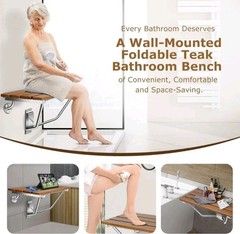 Folding Shower Seat Bench Wall Mounted 24″ with Stainless Steel Bracket, 500 LBS