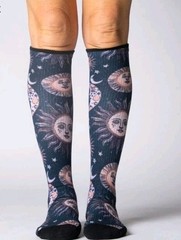 Viasox Celestial Moon Compression Socks Black Pink White Machine Washable S/M