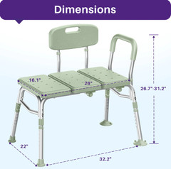 KEKOY Tub Transfer Bench Shower Chair Adjustable 400lb Non-Slip Green