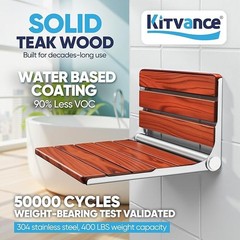 20″ ADA Folding Teak Shower Seat: Wall Mounted, 400lb Max, Upgraded Bench Stool