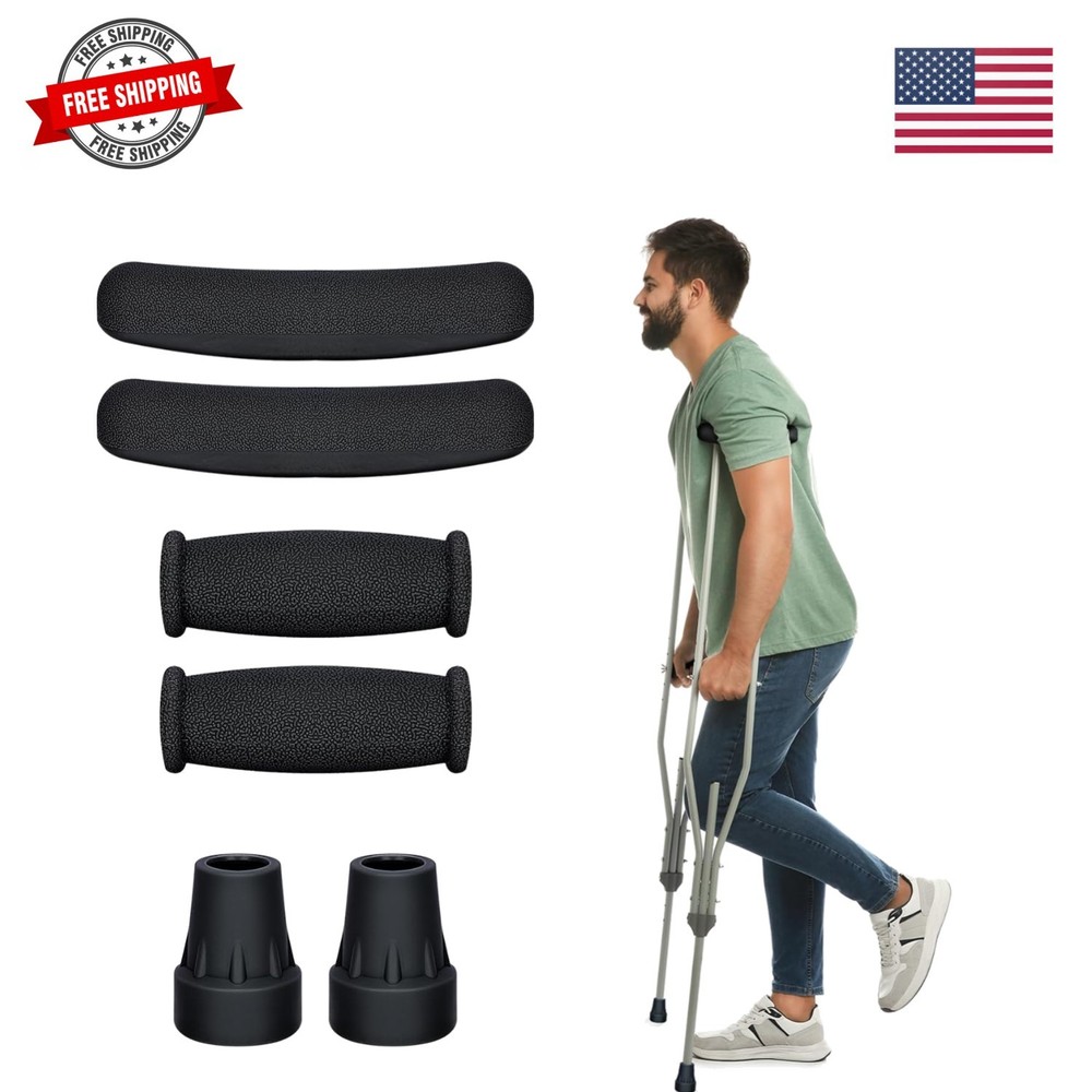 Crutch Pads, Padding for Walking Arm Crutches, Hand Grips and Feet Caps, Rubb…
