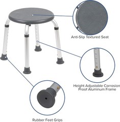Hercules Series Aluminum Bath and Shower Chair with Adjustable Height, Anti-Slip