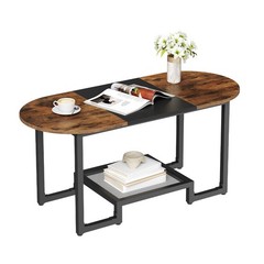 Hoobro Coffee Table Oval Small Coffee Table 2-Tier Storage Shelf Narrow Modern