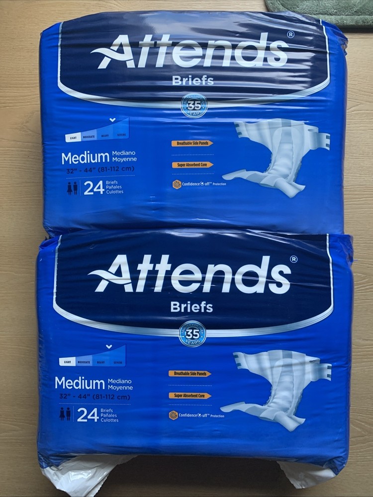 ATTENDS BRIEFS LOT OF 2- SIZE MEDIUM 24 BRIEFS IN EACH PACK