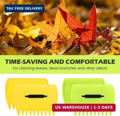 2 Pairs Garden and Yard Leaf Scoops Hand Rakes with 2 Pairs Gloves, Large Sized