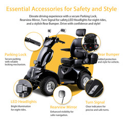 1000W Four-Wheel Mobility Scooter Heavy Duty All-Terrain Electric Scooter 600lbs