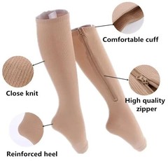 Open Toe Compression Socks 1 Pair Knee High Zipper Support Stockings Unisex