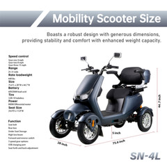 4 Wheels Mobility Scooter 1000W 60V 20AH battery Motor for Elder Senior