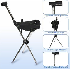 Walking Cane with Seat, Adjustable Height 34″-38″ Cane Chair Capacity 220Lbs, Fo