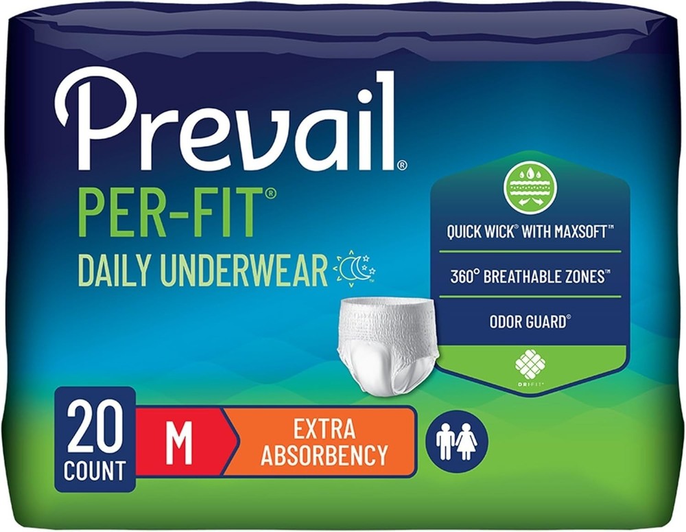 Prevail Per-Fit Daily Protective Underwear Unisex Adult Disposable Diaper Medium