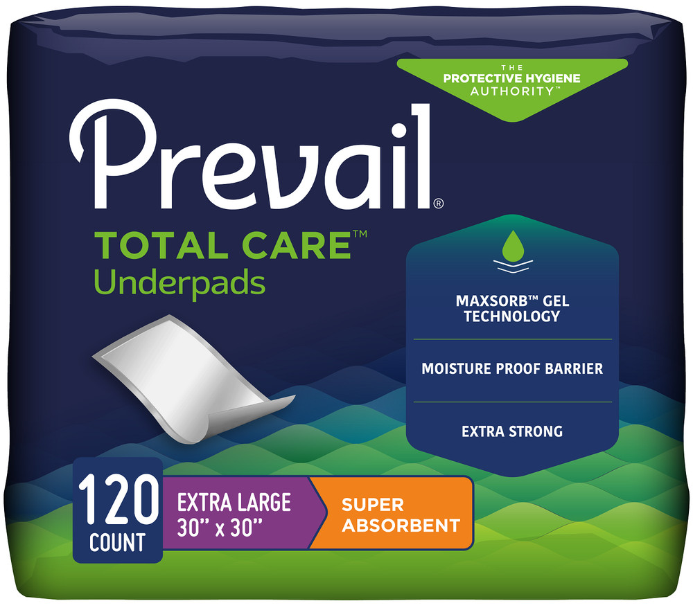 Prevail Disposable Underpad, Fluff Heavy Absorbency 30 X 30 Inch, Case of 120