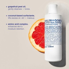 MALIN+GOETZ Grapefruit Face Cleanser – Gentle 3-in-1 Foaming Gel, Vitamin-Rich