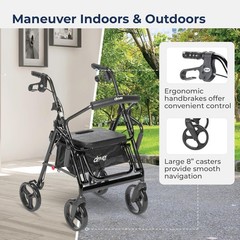 Drive Medical 795BK Duet Folding Transport Wheelchair and Rollator Walker, Black