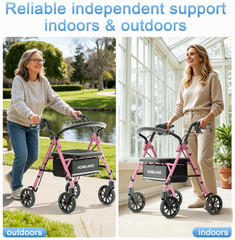 Walkers for Seniors with Seat, Pink Rollator, 16 lb, Adjustable, 22″ Wide