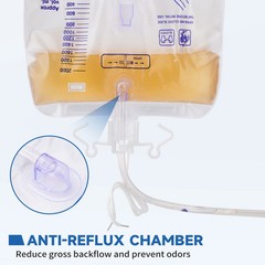 10Pcs Urinary Drainage Bag 2000ml Capacity with Anti-Reflux Chamber Tube Hook
