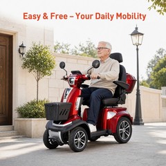 Heavy Duty 4-Wheel Mobility Scooter 25-37 Miles Range 4-Speed, 700lbs Load, Red