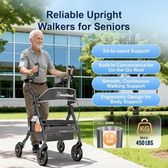Heavy Duty Upright Rollator Walker 450lb Seat 8in Wheels Black
