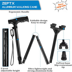 Folding Quad Cane Lightweight Height Adjustable Non-Slip Free Standing