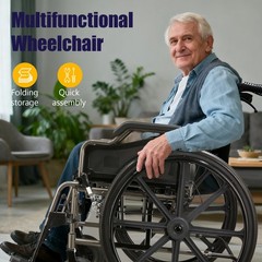 Aluminum Alloy Transport Wheelchair. 20″ Seats. With front and Rear Locking Hand