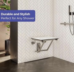 Stardrix 18″ x 16″ White Folding Shower Seat Bench Wall Mount Foldable Bathroom