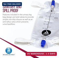 Dynarex Urinary Leg Bag, for Use with Catheter, has a Non-Drip Closure & Anti-Re