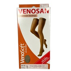VENOSAN VenoSoft Microfiber Thigh W/Silicone Top Socks 20-30 mmHg Large Taupe
