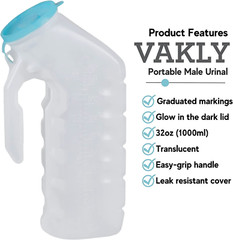 Male Urinal with Glow in the Dark Cover [32Oz Pack of 2] Portable Pee Bottles fo