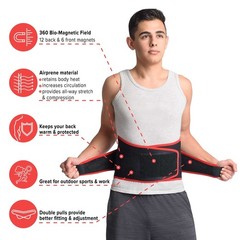 MAXAR Airprene Sports Back Brace W/ Powerful 18 Magnets, Warm & Large, Black